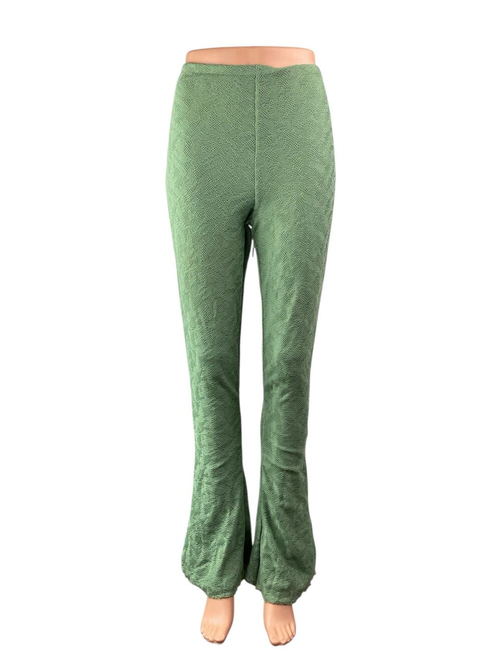 Oh Polly Women's Green High Rise Lace Up Back Flare Bootcut Bell Bottom Pants 4